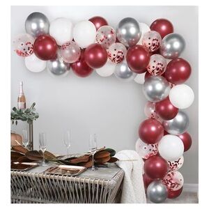 Burgundy, Silver, White Balloon Arch Set - Party Decoration Pack